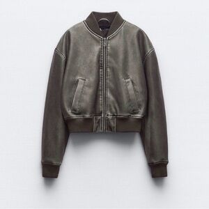 Zara Women's Leather Zip Up Bomber Jacket